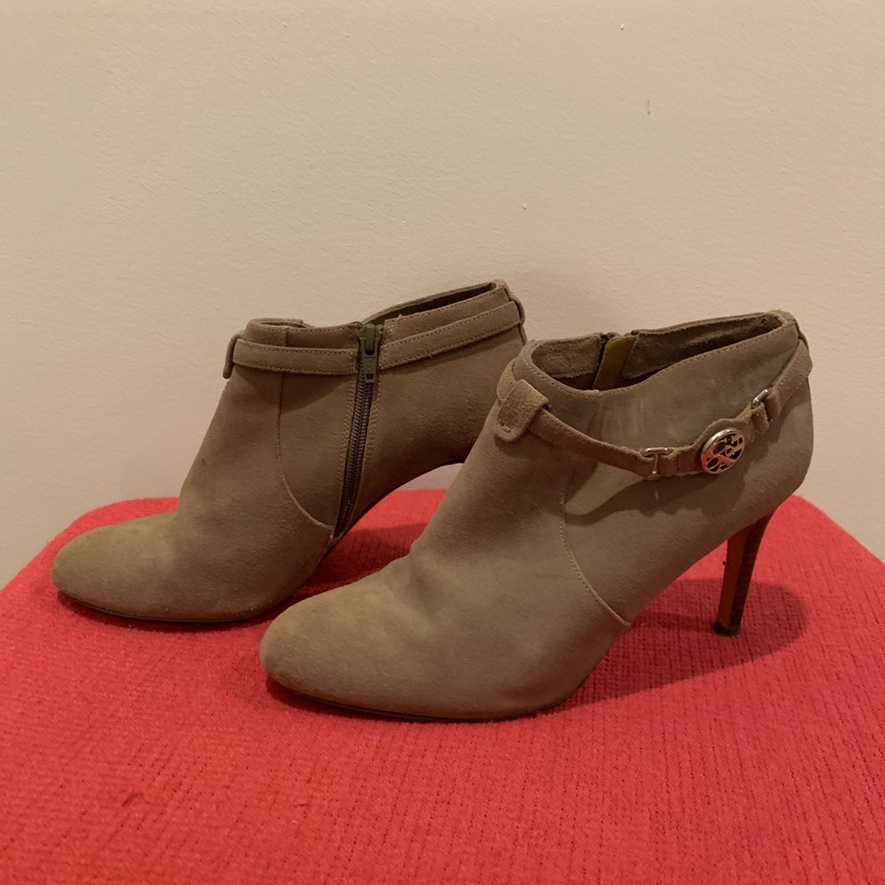 Coach Grey Beige Suede Heeled Booties